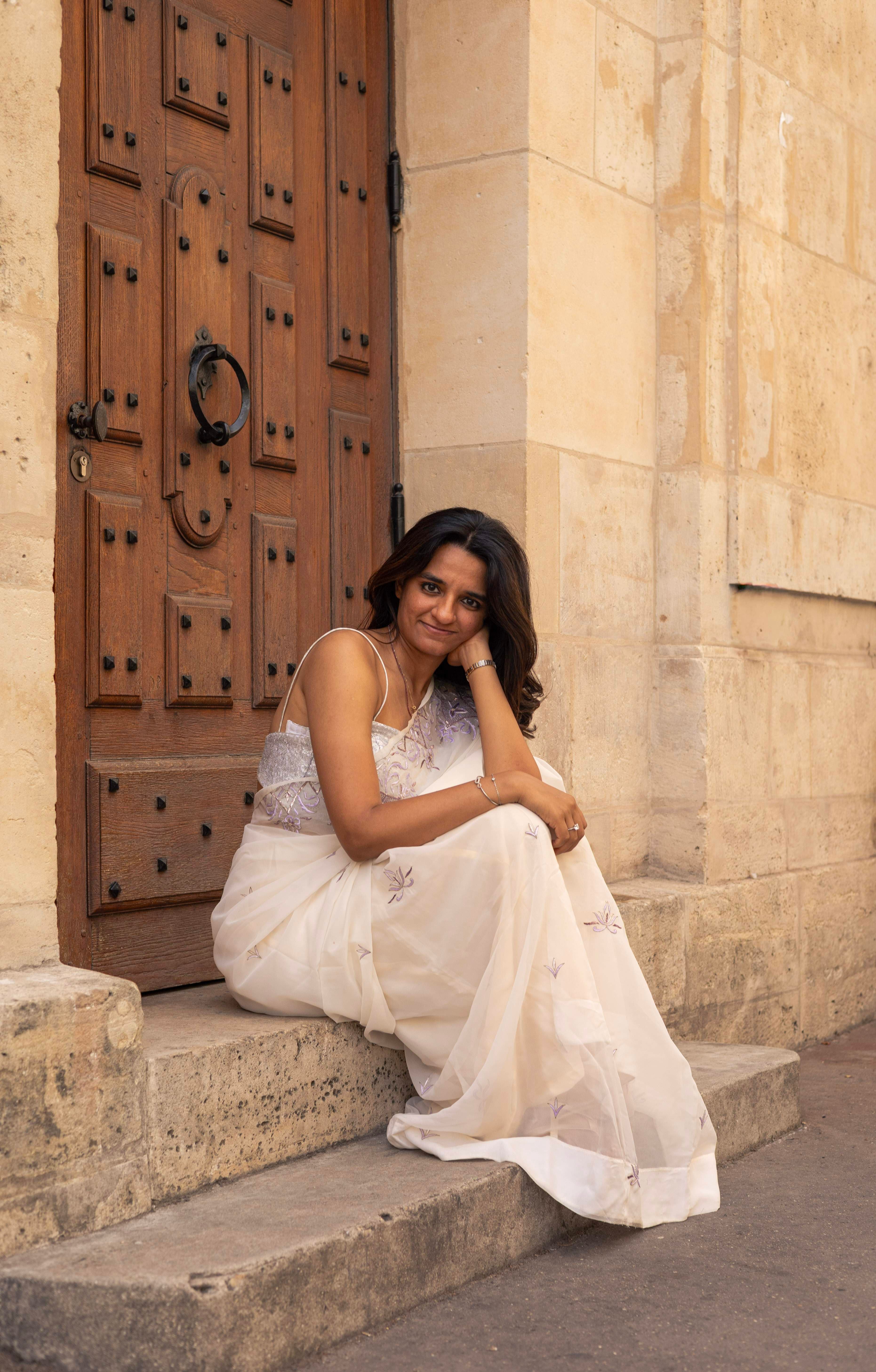 Shriya Sekhsaria in a white saree